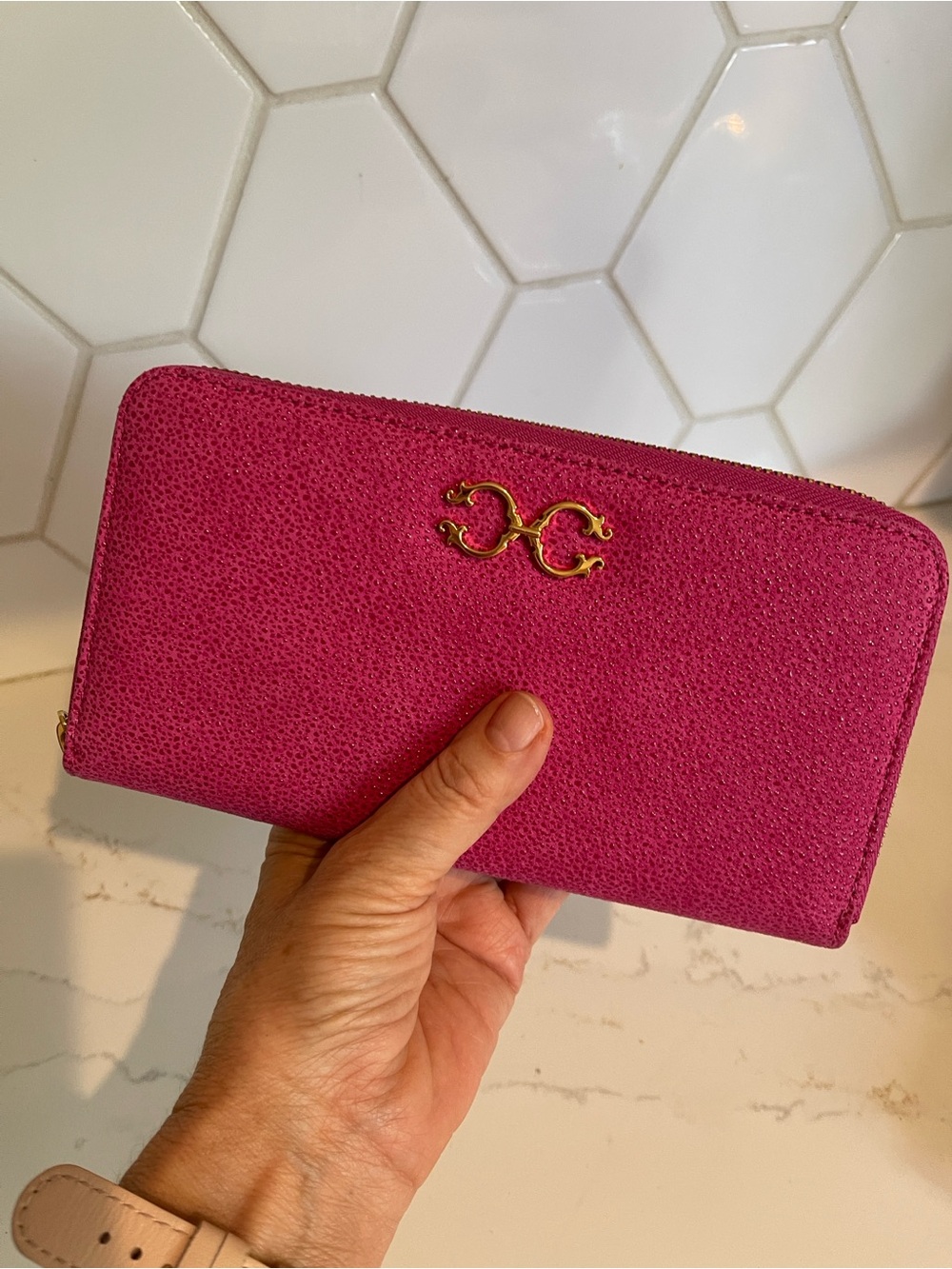 C. Wonder Fuchsia Zip-Around Wallet with Gold Logo